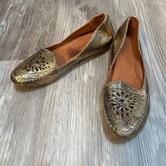 Gentle Souls Kenneth Cole Women's Size 10M Lucki Sole‎ Ballet Flat Gold Leather - Picture 1 of 7